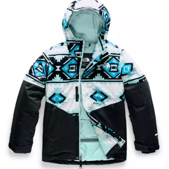 the north face girls blue textured black zip up hooded winter puffer L L66-20